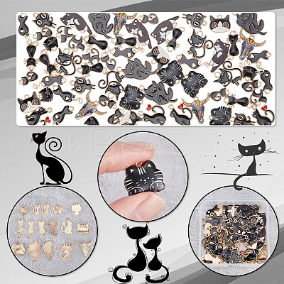 64Pcs 16 Style Light Gold Plated Alloy Pendants ENAM-PH0002-46-1