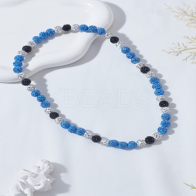1Pc Polymer Clay Rhinestone Round Beaded Stretch Necklaces for Men NJEW-LP0009-37-1