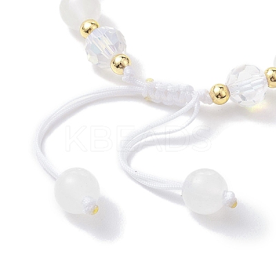 Flower Glass & Acrylic Braided Bead Adjustable Bracelets for Women BJEW-JB10445-1