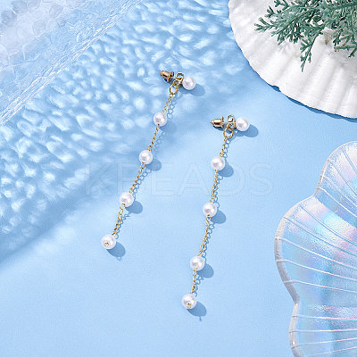 1 Pairs ABS Plastic Imitation Pearl Beaded Tassel Dangle Stud Earrings EJEW-AN0001-52-1
