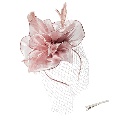 Feather Flower Mesh Veil Headband MRMJ-WH0077-121-1