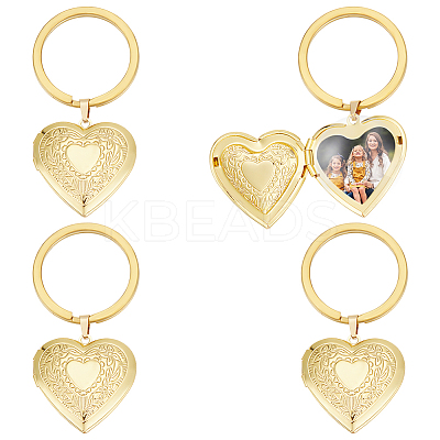 4Pcs Brass Heart Locket Keychain KEYC-UN00018-1