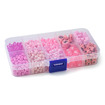 DIY Flat Round & Heart Acrylic & Glass Seed Beads Jewelry Making Findings Kits DIY-FS0006-43A-1
