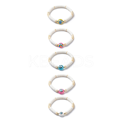 Handmade Polymer Clay Disc Surfer Stretch Bracelet BJEW-JB08825-1