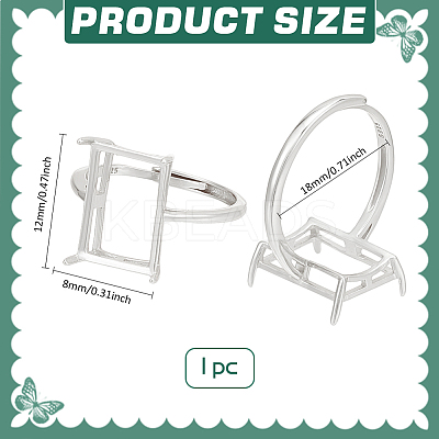 1Pc Adjustable 925 Sterling Silver Rectangle Ring Component STER-BC0003-67P-1