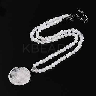 Natural Quartz Crystal 4.5mm Round Beaded Rock Crystal Flower Pendant Necklaces NJEW-T016-04P-1