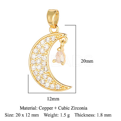 Brass Micro Pave Clear Cubic Zirconia Pendants ZIRC-OY001-13G-1