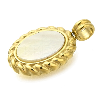 Ion Plating(IP) 304 Stainless Steel Pave Natural Shell Pendants STAS-B075-34G-1