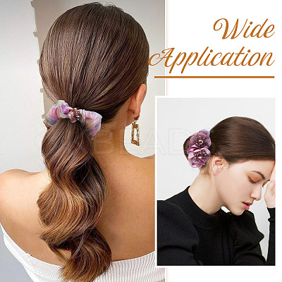 2Pcs 2 Colors Chic Solid Color French Satin Pigtail Hair Tie for Elegant Hairstyles OHAR-TA0001-10B-1