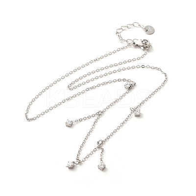 304 Stainless Steel Clear Cubic Zirconia Tassel Necklaces for Women NJEW-U031-10P-1