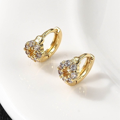 Flat Round Brass Micro Pave Clear Cubic Zirconia Hoop Earrings EJEW-H170-02G-1