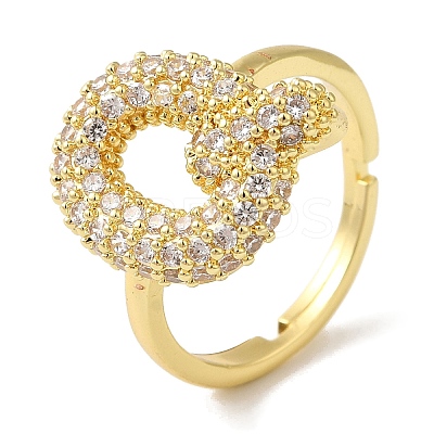 Rack Plating Letter Brass Micro Pave Clear Cubic Zirconia Adjustable Rings for Women KK-S391-03G-Q-1
