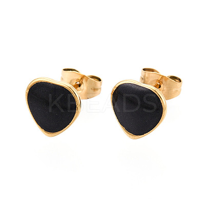 Heart 304 Stainless Steel Enamel Stud Earrings EJEW-T047-18G-A-1
