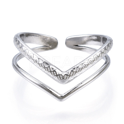 Non-Tarnish 304 Stainless Steel Heart Open Cuff Ring RJEW-N040-46-1