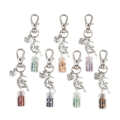 7Pcs Chakra Natural & Synthetic Gemstone Chip & Glass Bottle Pendant Decorations HJEW-JM04167-1