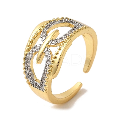 Rack Plating Brass Micro Pave Clear Cubic Zirconia Cuff Rings for Women RJEW-G325-13D-GP-1