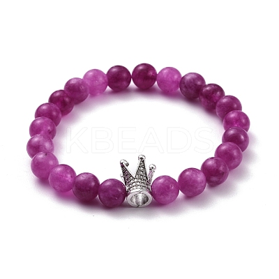 Dyed Natural Chalcedony Round Beads Stretch Bracelets Set for Girl Women BJEW-JB07058-1