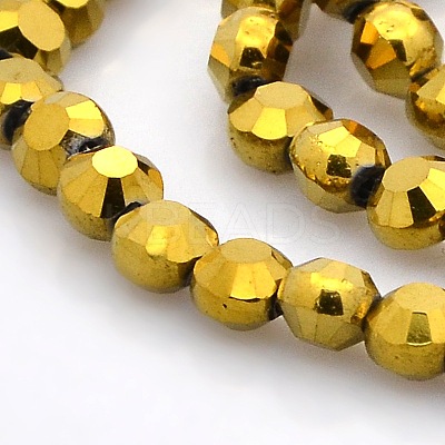 Full Golden Plated Glass Faceted Flat Round Beads Strands EGLA-A033-4mm-FP01-1
