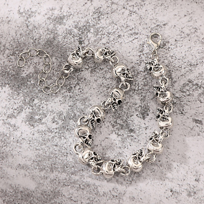 Alloy Skull Link Bracelets WH-WG07BCE-01-1