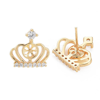 Brass Micro Pave Clear Cubic Zirconia Stud Earring Findings KK-S364-059-1