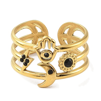 Ion Plating(IP) 304 Stainless Steel Open Cuff Ring for Women RJEW-F166-01G-02-1
