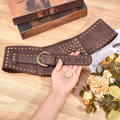 Imitation Leather with Alloy Rivet Chain Belts AJEW-WH20006-252-1