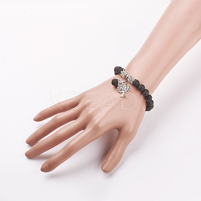 Natural Lava Rock Stretch Charm Bracelets X-BJEW-JB03478-01-1