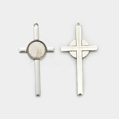 Tibetan Style Alloy Cross Pendant Cabochon Settings PALLOY-J494-50AS-1