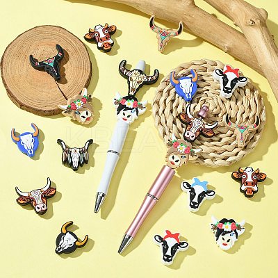 24Pcs 12 Styles Cattle Head Silicone Focal Beads SIL-CJ0002-14-1