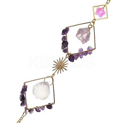 Iron Rhombus & Natural Amethyst Suncatchers HJEW-F025-04G-01-1