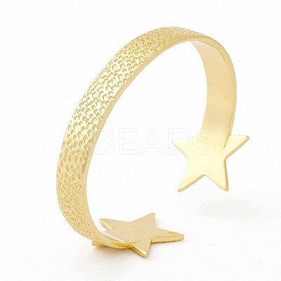 Rack Plating Brass Double Star Open Cuff Bangle for Women BJEW-I302-01G-1