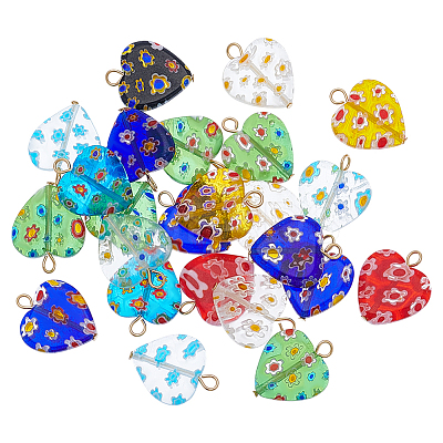 24Pcs Millefiori Glass Pendants PALLOY-PH01827-1