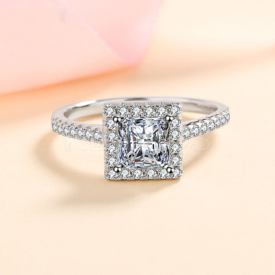 Square Rhodium Plated 925 Sterling Silver Pave 6.5x3.9mm Moissanite Finger Rings for Women WG02E28-08-1