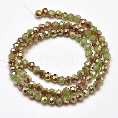 Faceted(32 Facets) Round Half Rainbow Plated Imitation Jade Electroplate Glass Beads Strands EGLA-J130-HR02-1
