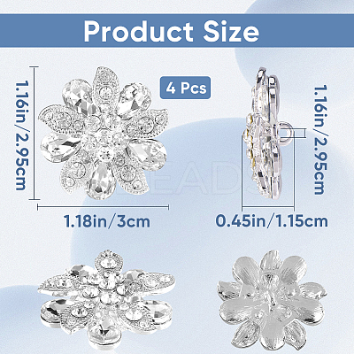 4Pcs 1-Hole Alloy Rhinestone Shank Buttons BUTT-GF0003-73-1