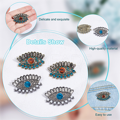 AHADEMAKER 4Pcs 2 Colors Colorful Rhinestone Horse Eye Brooch Pin JEWB-GA0001-08-1