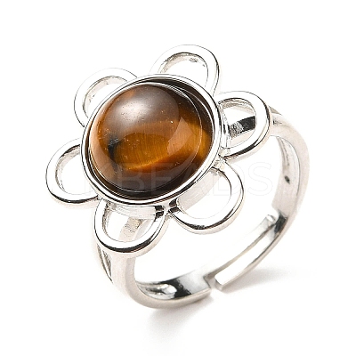 Natural Tiger Eye Adjustable Rings RJEW-P043-01P-18-1