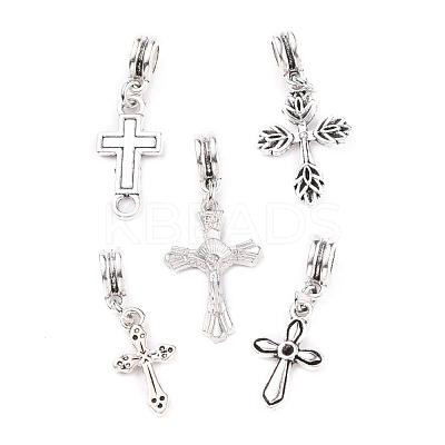 Mixed Tibetan Style Alloy  Cross European Dangle Charms PALLOY-JF00055-1