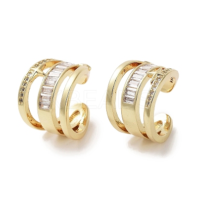 Star Brass Micro Pave Cubic Zirconia Cuff Earrings EJEW-E310-20G-1