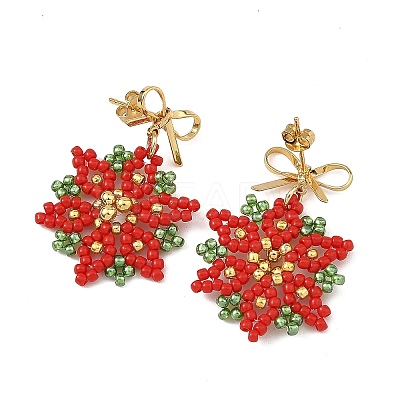 Christmas Glass & Brass Beads Braided Dangle Earrings EJEW-MZ00811-1