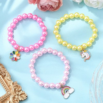 3Pcs 3 Colors ABS Plastic Imitation Pearl Beads Stretch Bracelets BJEW-JB11585-1