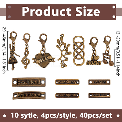 40Pcs 10 Style Alloy Pendants Decorations HJEW-BC00063-1