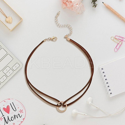 1Pc Alloy Ring Double Layer Faux Suede Cord Choker Necklaces for Women NJEW-CL0001-07-1