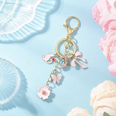 Cat Shape with Flower Alloy Enamel Keychains KEYC-JKC01407-01-1