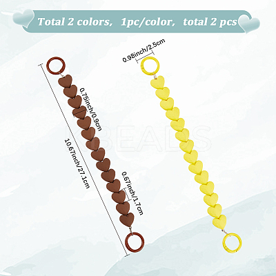 2Pcs 2 Colors Plastic Heart Beaded Bag Extension Chains with Iron Ring Clasps PURS-GF0001-11B-1