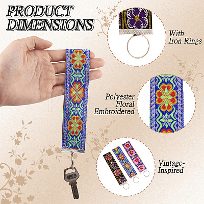 Polyester Floral Embroidered Jacquard Ribbon Keychain KEYC-TAC00045-1
