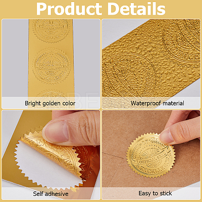 50 Sheets 5 Styles Plastic Self Adhesive Gold Foil Embossed Stickers DIY-CP0010-42-1