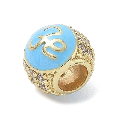 Real 18K Gold Plated Brass Micro Pave Cubic Zirconia Barrel European Beads KK-K368-19G-1