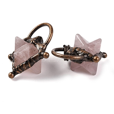 Natural Rose Quartz Merkaba Star Pendants G-C144-02R-03-1