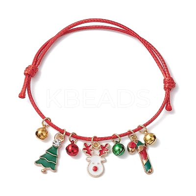Christmas Tree & Candy Cane & Deer Alloy Enamel Charm Bracelets BJEW-JB10836-01-1
